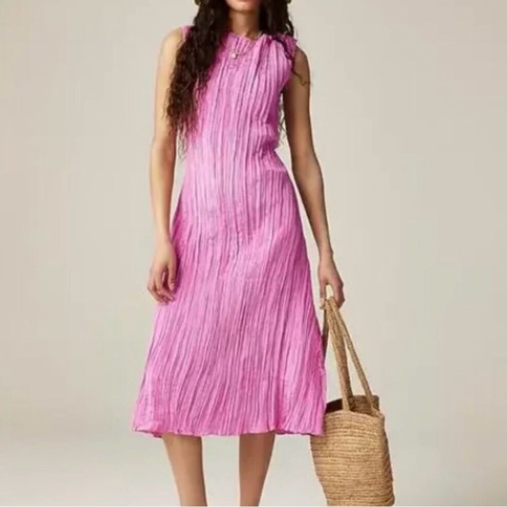 J. Crew Pink Crinkle High Neck Sheath Dress. Size 0 NWOT